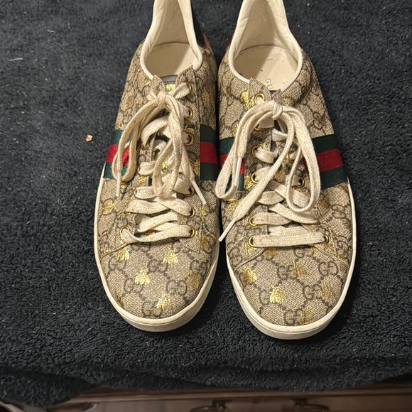 Gucci Shoes - Gucci Beige and Gold Sneakers
